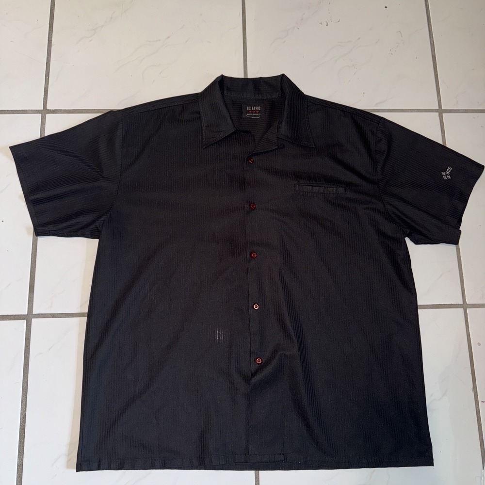 VTG BC Ethic Shirt Mens 2XL Button Black Bowling Camp Rockabilly USA loop collar